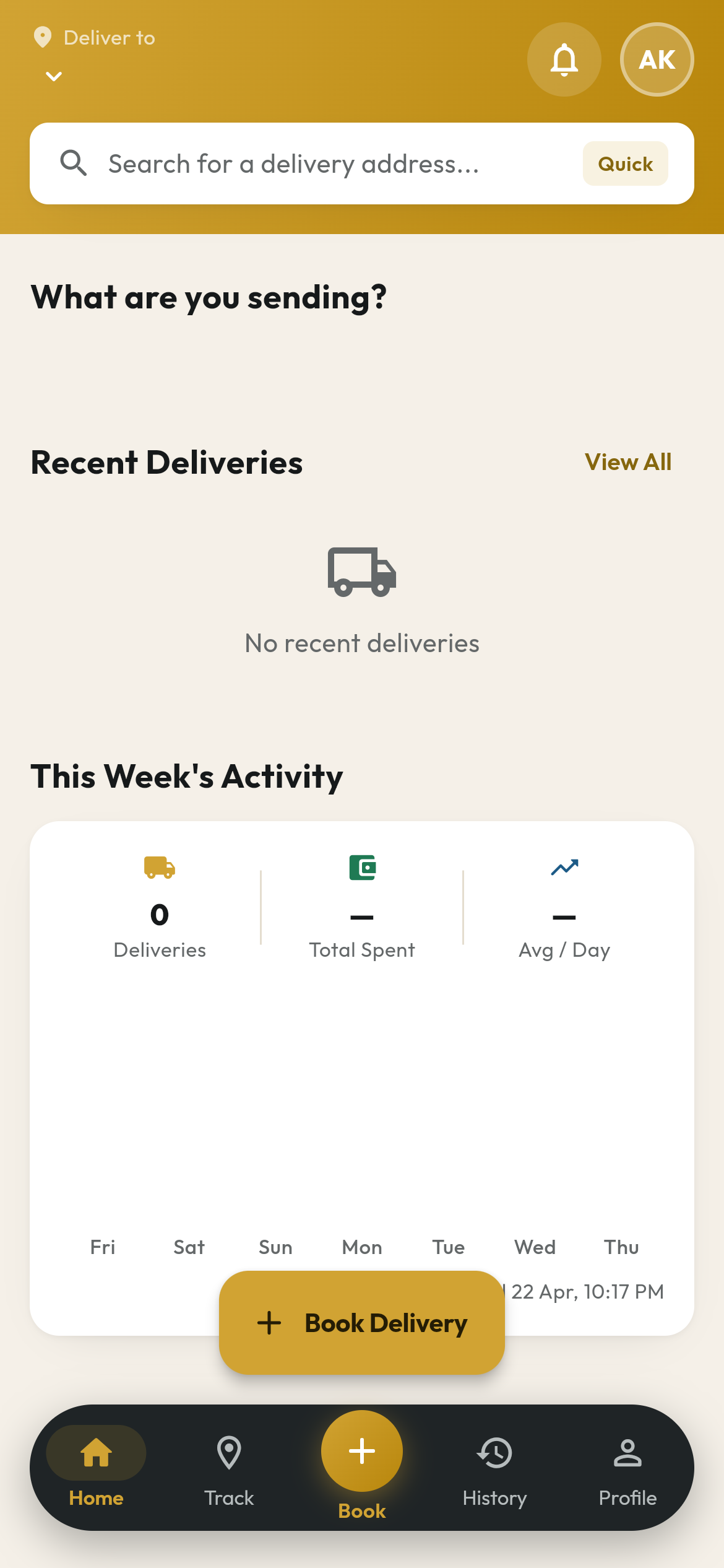 The Lejo customer app, ready to book a delivery