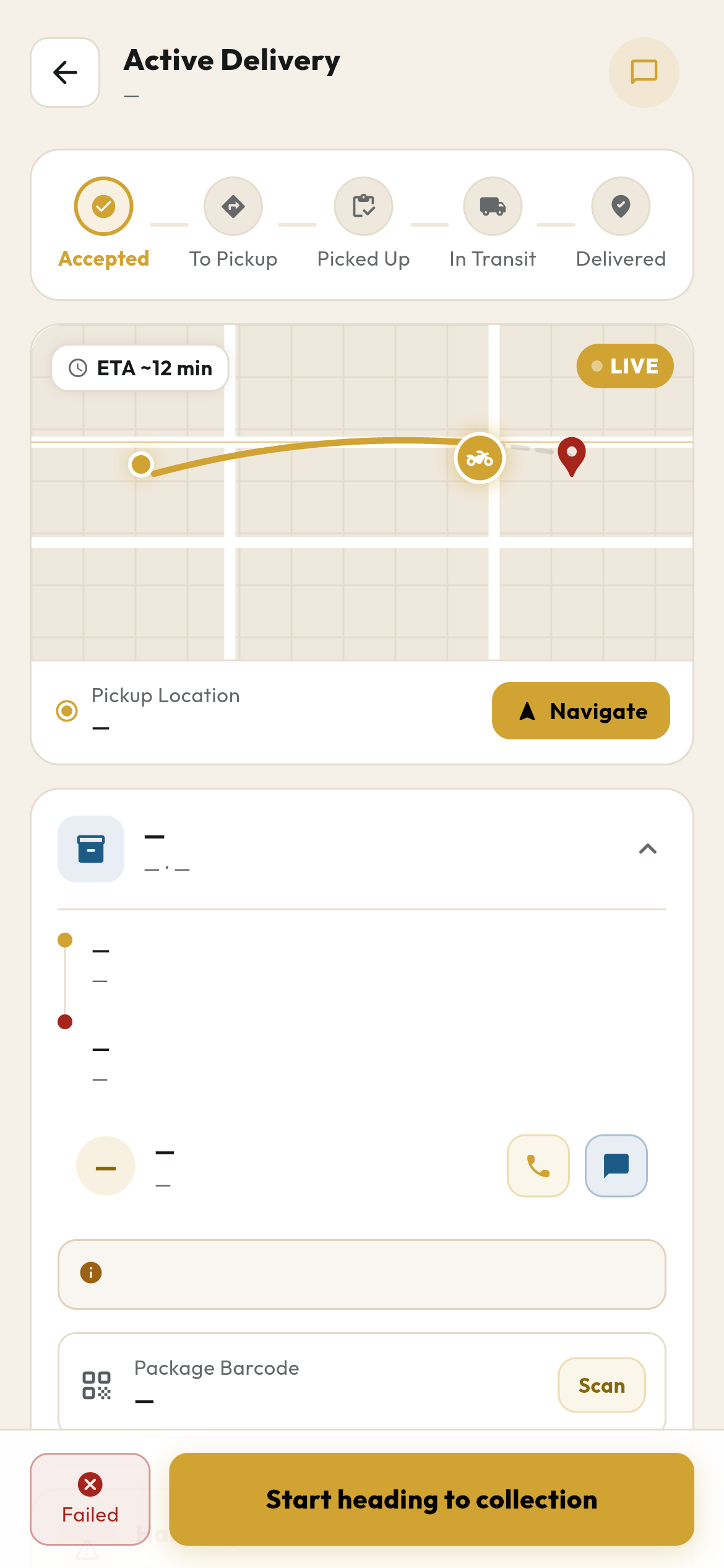 A delivery in progress in the Lejo driver app